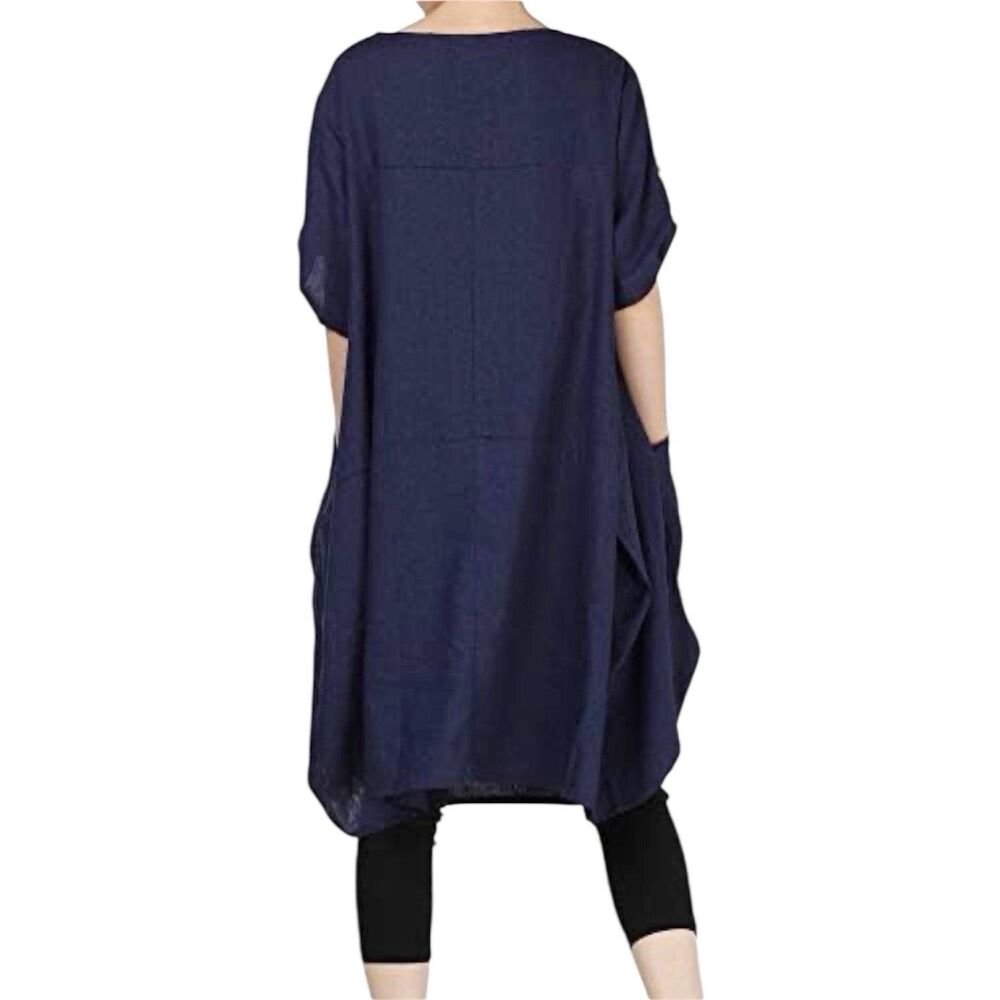 LaovanIn Women's Plus 3XL Tunic Dress Summer Cotton Linen T Shirt Knee-Length - Picture 14 of 16